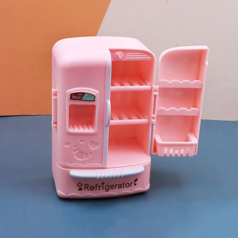 Mini Double Door Refrigerator Girl Toys Miniature Kitchen Furniture Accessories for Barbie Dolls & Kids Play Food Games