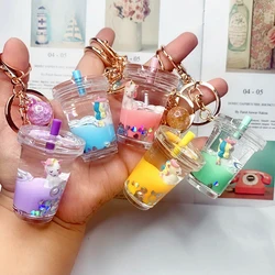 Cartoon Cute Unicorn Keychain Milk Tea Cup Liquid Quicksand Sequin Keyring Charm Bag Car Pendant Key Chain for Women Men Kids