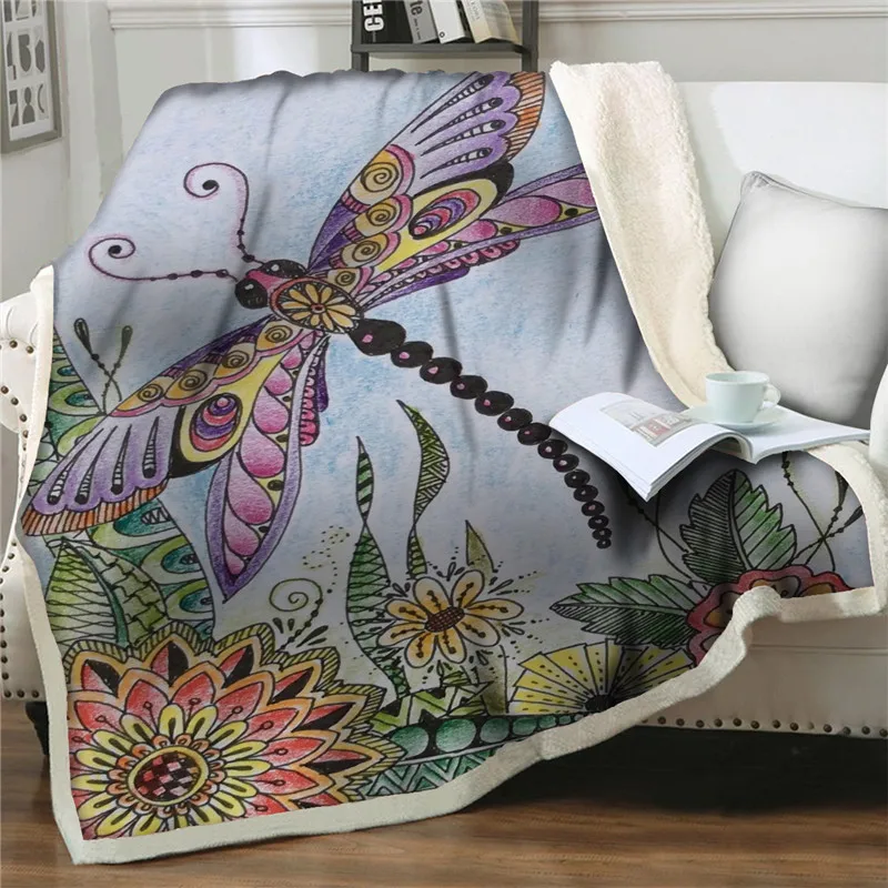 

Gorgeous Dragonfly Blanket Throw Soft Blanket Quilts Cover Sofa Flower Bedding Sherpa Blankets Home Decotation weighted blanket