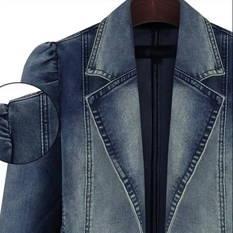 Denim Blazer Femme Spring Large Size 4Xl 5xl Jeans jacket Coat long-sleeved jaquetas casaco feminino