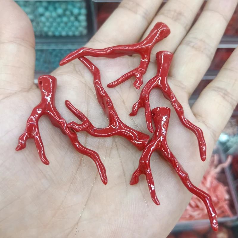 5pcs About 48mm Pink Synthetic Coral Branch Pendant Bead  DIY Necklace Earring Red Artificial Coral Pendants For Jewelry