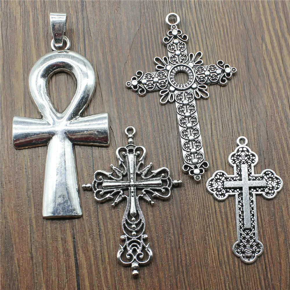 1pcs Charms Cross Antique Silver Color Big Cross Charms Pendant Jewelry Ankh Cross Charms For Jewelry Making