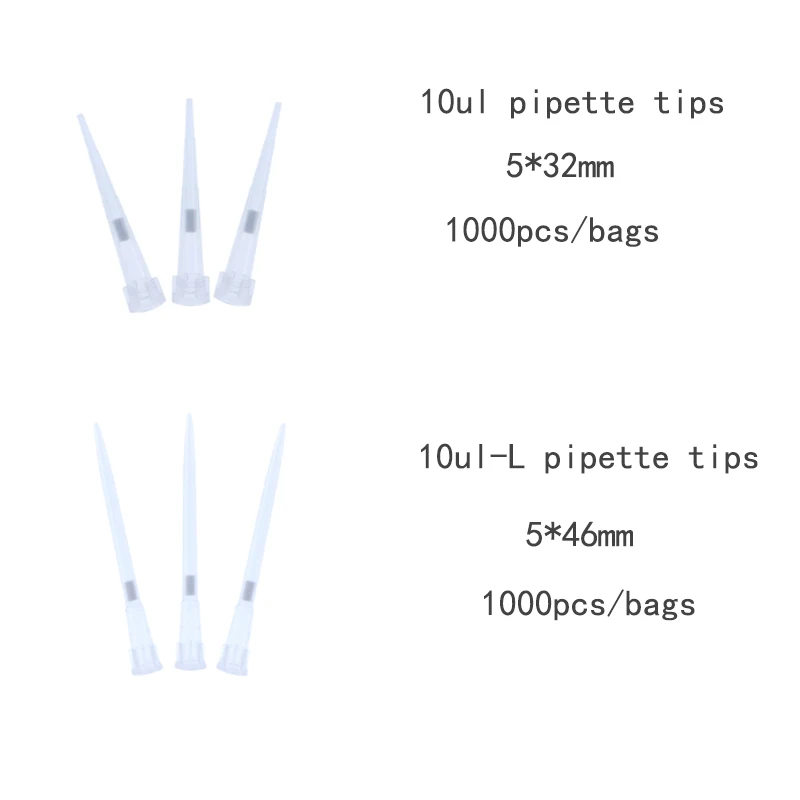 Puntas de filtro de pipeta de plástico, micropipeta desechable, 10ul, 100ul, 200ul, 300ul, 1000ul, 5ml, 10ml