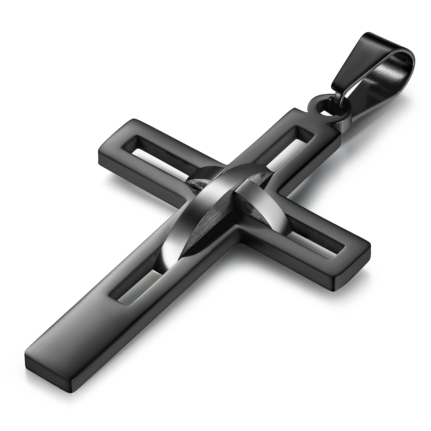 BONISKISS 2020 Retro Stainless Steel Black Cross Pendants Necklace For Men Chain Necklaces Christian Jewelry Dropshipping