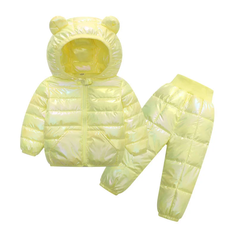 Children Clothing Sets Baby Kids Warm Hooded Down Jackets Pants Bright Surface Clothing Winter Girls Boys Snowsuit Coats Pants