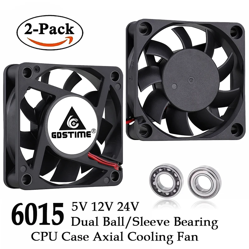 2 sztuk Gdstime 60mm 6015 DC 5V 12V 24V wentylator 6015 60x60x15mm USB Ball bezszczotkowy wentylator wydechowy PC Laptop wentylator chłodnicy
