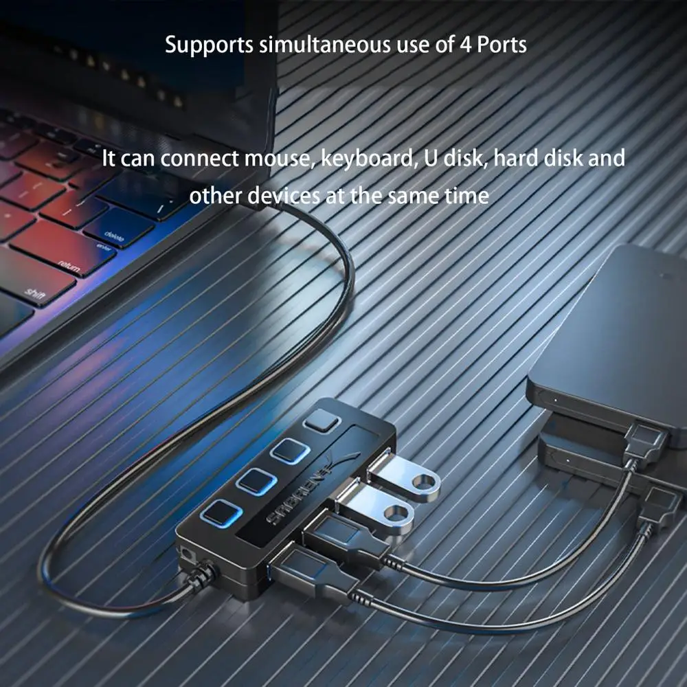 USB HUB 2,0 Hohe Speed4 Port Alle In Einem Für PC Windows Macbook Computer Accessori Ultra-dünne LED Power schalter USB 2,0 Splitter