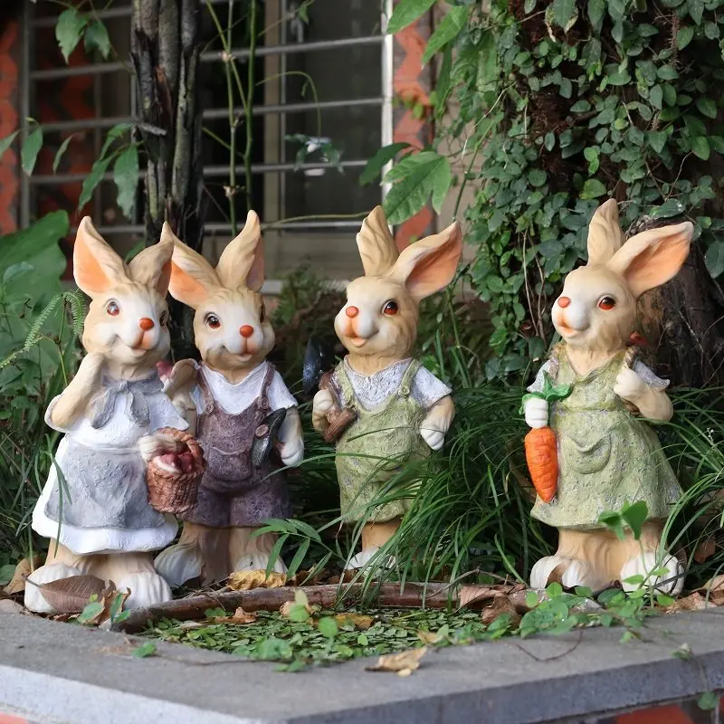 

Pastoral Simulation Animal Cute Rabbit Resin Ornaments Courtyard Garden Lawn Figurines Crafts Outdoor Villa Sculpture Decoration