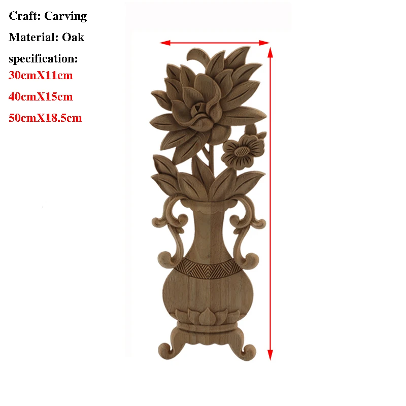 Wood Carving Vase Carved Decal Corner Long Onlay Applique Unpainted Door Furniture Woodcarving Decorative Wood Figurines Craft