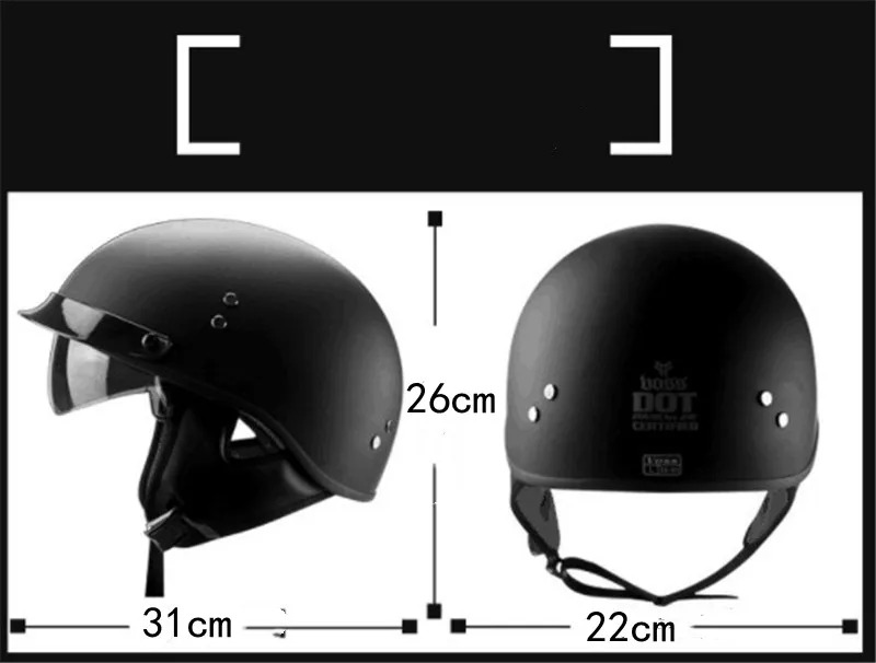 Black Vintage Motorcycle Open Face Helmet Dot Approved Half Helmet Retro Moto Casco Capacete Motociclistas Matte Black