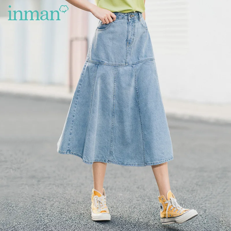 

INMAN Summer Leisure Pure Cotton Big Lower Hem Jean Umbrella Skirt