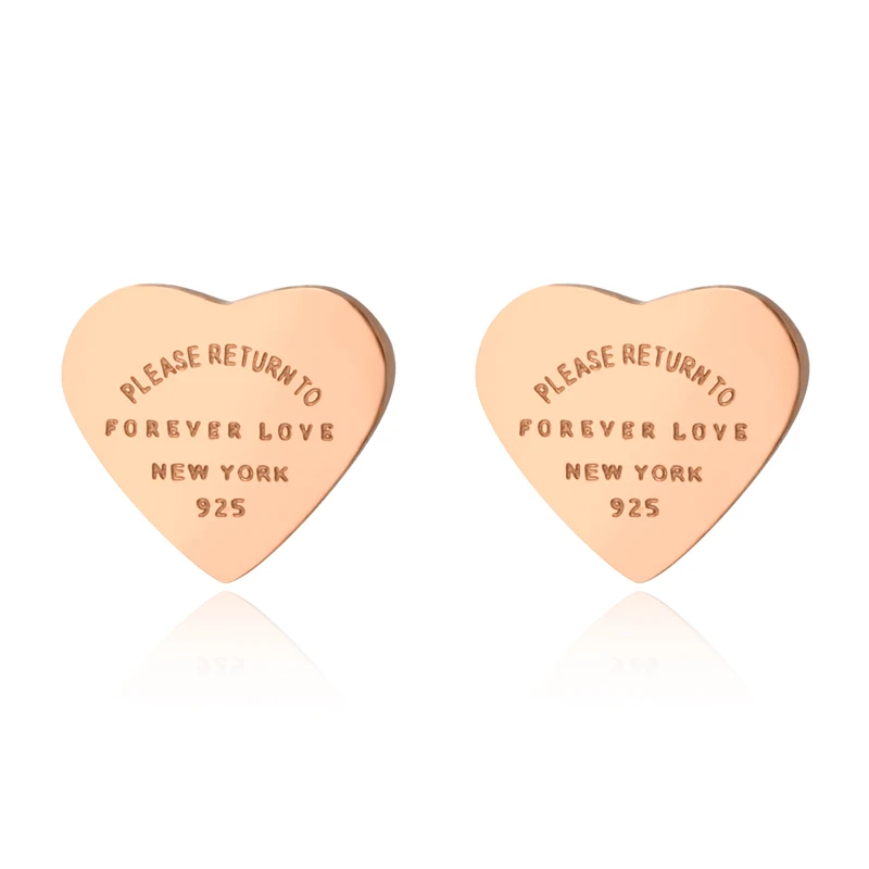Titanium Steel Tiny Small Love Heart Earrings For Women Rose Gold Color Heart Stud Earrings With English Letters Fine Jewelry