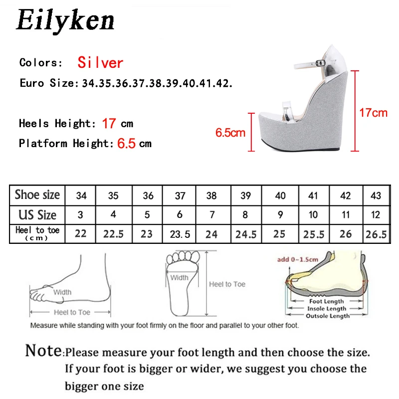 Eilyken 2024 New Summer Silver Women\'s High Heels Wedges Sandals Platform Buckle Open Toe Ladies Shoes Size 35-42