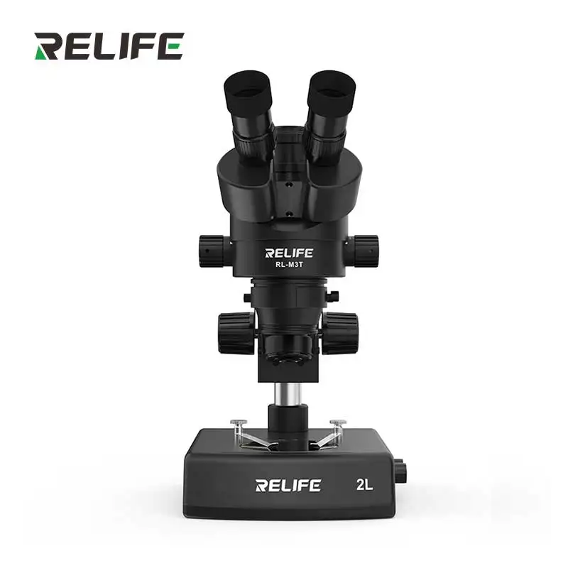 Newest RELIFE RL-M3T-2L 7X-45X Trinocular HD Stereo Microscope with light source stand Video Digital Microscope for phone repair