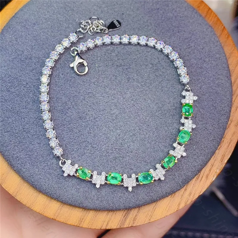 

New Natural Emerald Bracelet 925 Silver Ladies Bracelet Luxury Elegant Fashion Trend