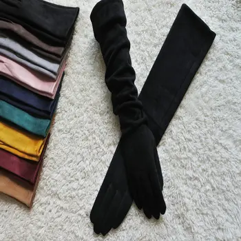 Touchscreenhandschoenen Warme lange vingerhandschoenen Winterdameshandschoenen Suède Lange 50CM Arm Suède Mode Touchscreen Dikke handschoenen
