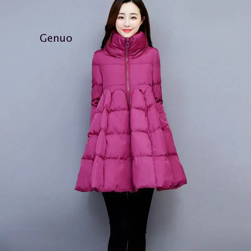 

Cotton Elastic Long Thick A-Line Black Padded 2020 New Women High Street Winter Warm Jackets Female Parka Coats