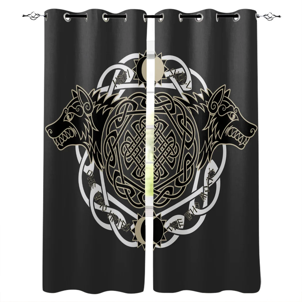 Viking Wolf Totem Religion Symbol Black Window Curtains Living Room Curtain Home Decor