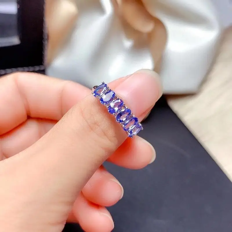 Vintage Tanzanite Ring 3*5mm Natural Tanzanite Silver Ring 925 Silver Tanzanite Jewelry Gift for Woman