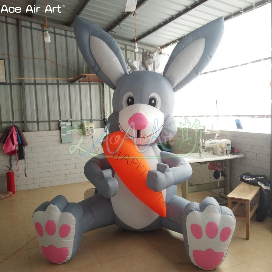 Lapin Gonflable avec Carotte, Jouets Gonflables pour le Jour de Pâques, Décoration Intérieure et Extérieure pour Joyeuses Pâques