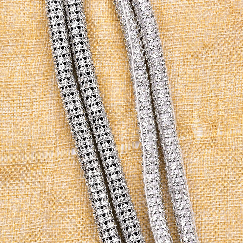 1 Meter Strass Trim Cords Dichten Klaue Diamant Mesh Kette 3Mm Kristall Baumwolle Seil Für Kleid Hoodie Kordelzug Diy dekoration