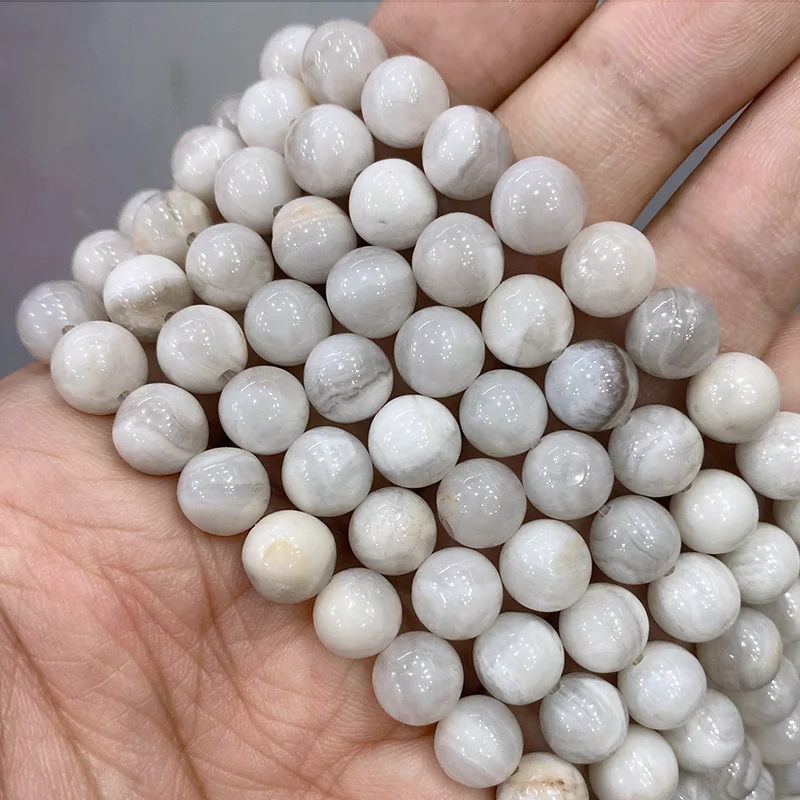 Natural Stone White Crazy Agates Round Beads 15