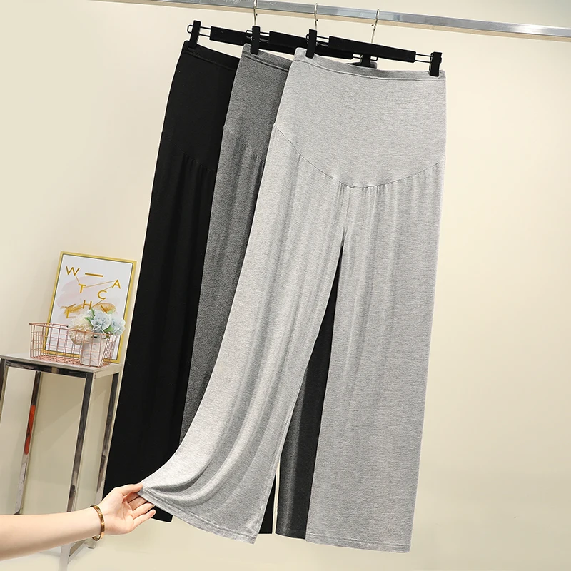 Pregnant women summer thin cotton wide legs pants loose maternity abdomen trousers high waist pregnancy full length belly pants