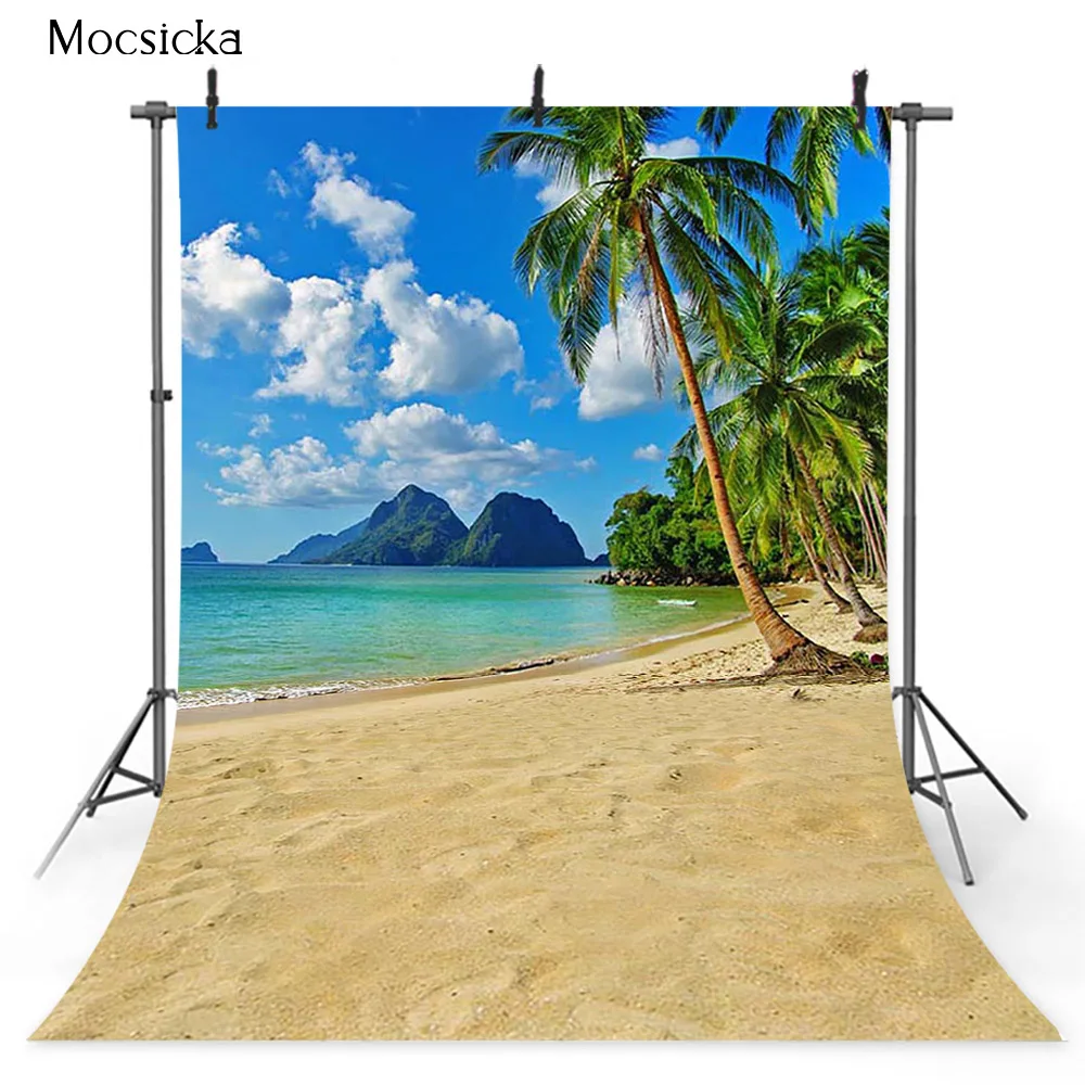 Pano de fundo para estúdio de fotografia, céu azul e mar, férias de verão, floresta tropical, praia, fundo fotográfico, recém-nascidos, crianças, adereços de retrato