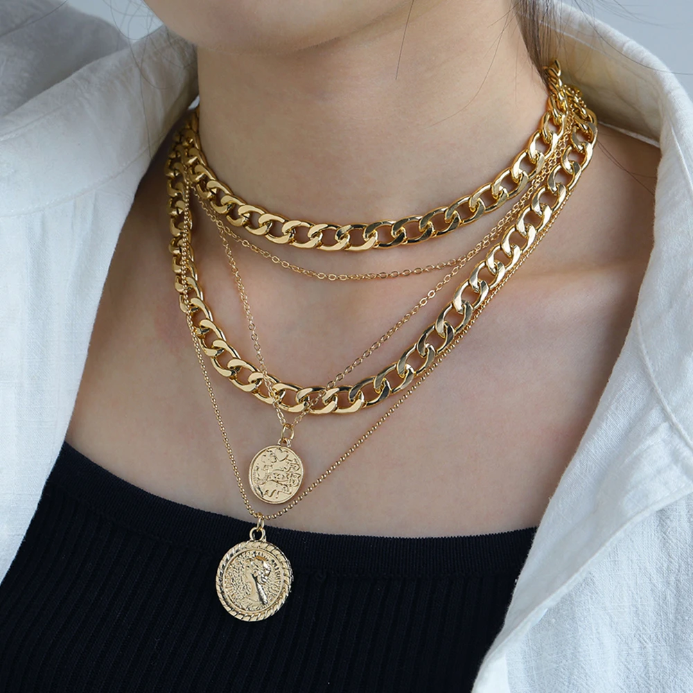 IPARAM-Collier Ras du Cou Multicouche pour Femme, Style Punk, Cubain, Optique Épaisse, Portrait, Vintage, Pièce Sculptée, Pendentif, Bijoux