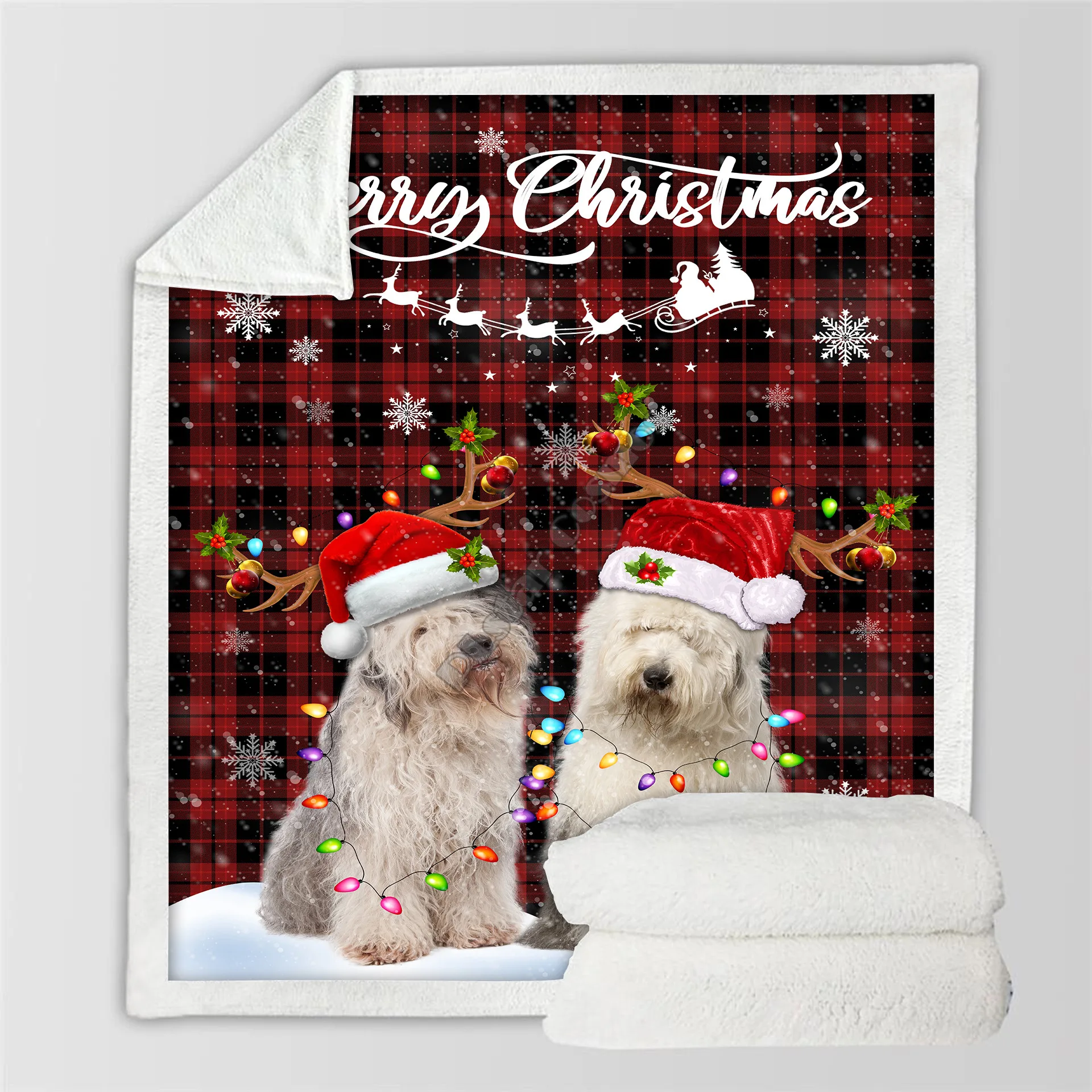 

Christmas Dog 3D Printed fleece blanket Beds Hiking Picnic Thick Fashionable Bedspread Sherpa Throw Blanket Drop Shipping