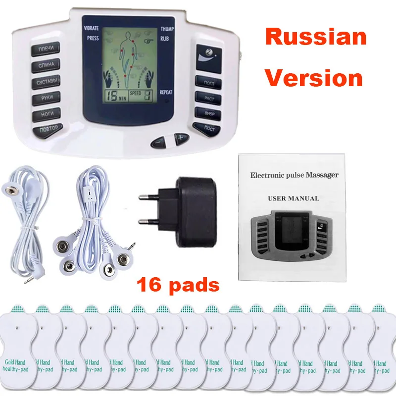 

Russian Version Electronic Body Slimming Pulse Massage for Muscle Relax Pain Relief Stimulator Tens Acupuncture Therapy Mach