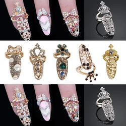 Sparkling Crown Bowknot Fingernail Midi Art Finger Tip Ring Adjustable Crystal Nail Rings For Women Jewelry Accessories