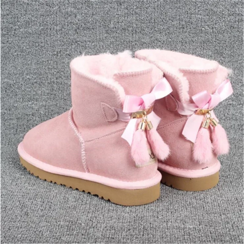 Winter Women Short Ankle Leather Snow Boots Lady Girls Warm Plush Soft Bottom Girls Short Boots Waterproof Non-slip Cozy Shoes