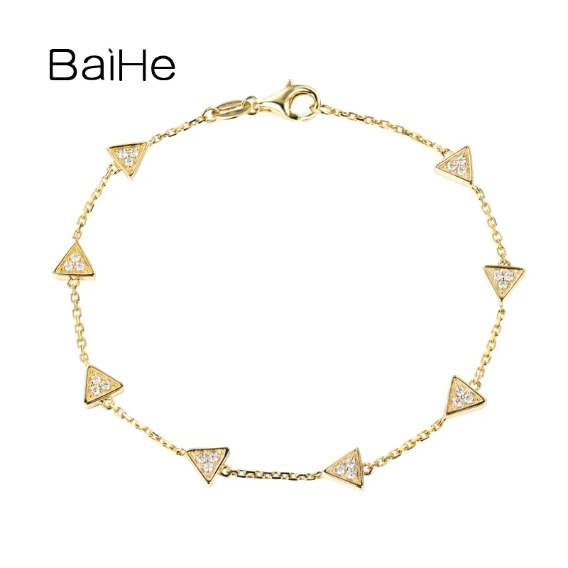 BAIHE Solid 18K Yellow Gold H/SI Natural Diamond Simple leisure Triangle Bracelet Women Men Birthday Gift Trendy Fine Jewelry