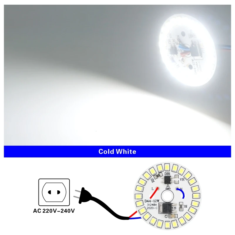 10 개/몫 LED 칩 전구 3W 5W 7W 9W 12W 90 루멘/W 2835SMD 라운드 빛 구슬 AC 220V-240V 전구 칩 조명 램프