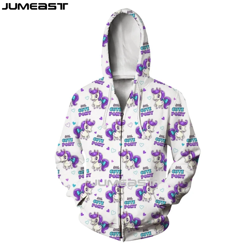 Jumeast Men Women 3D Sweatshirts Cartoon Horse Little Pony Oversized Coat Harajuku Casual Jacket Pullover Spring Zipper Hoodies