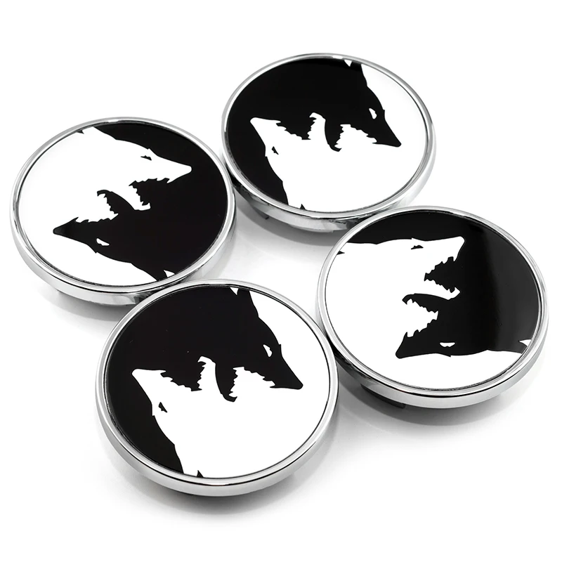 4pcs 66mm Wheel Center Caps Black And White Wolf For 3B7601171 5G0601171 69729 69991Rim Hub Cover Refits Car Accessroies