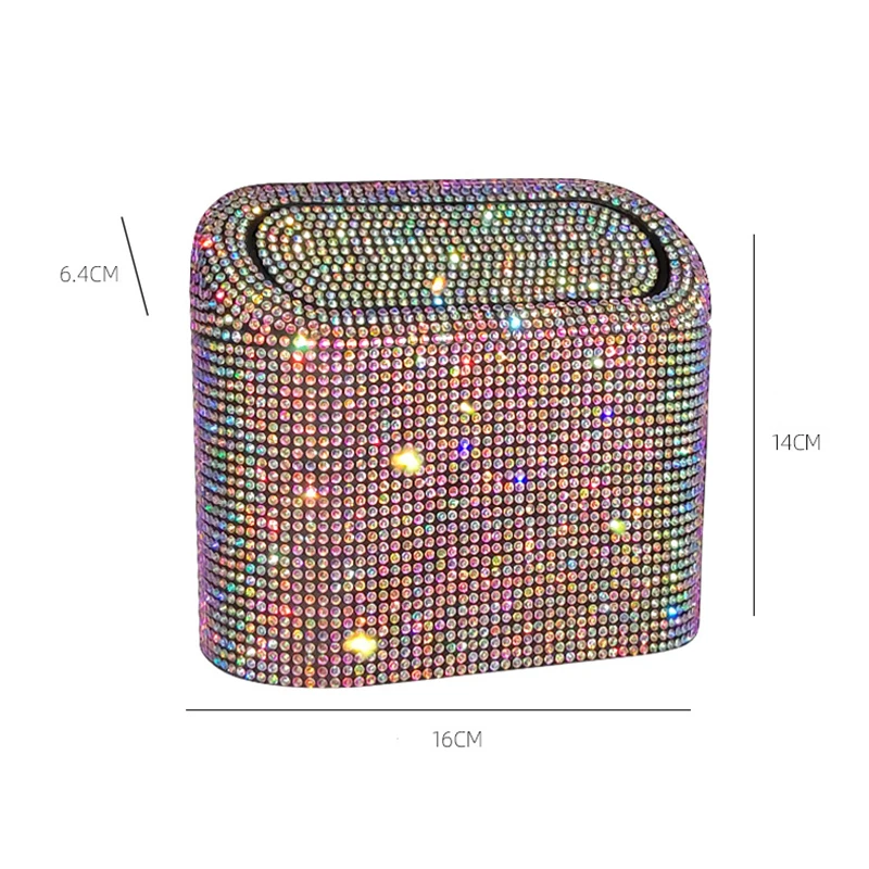 Car Rhinestone Trash Can Convenient Storage Bucket Tissue Phone Bin Garbage Box for Car Garbage Can with Lid Car Accessories