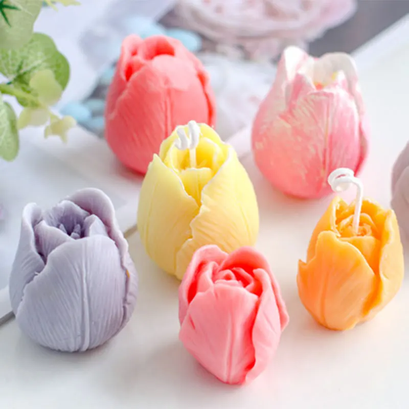 3D Tulip Candle Mold Handmade Flower Soap Silicone Mold Plaster Aromatherapy Molds Chocolate Candy Fondant Cake Decorating Tools