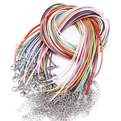 50 Pcs Colorful Leather Cord Wax Rope Chain Wax Cord Necklace Pendant For DIY Handmade Lobster Clasp String Cord Jewelry Chains