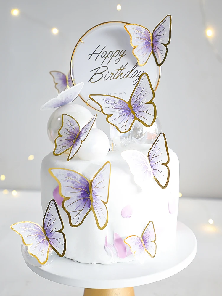 Happy Birthday Decorative Butterflies for Party Cake Decoration Princess Girl Wedding Cake Toppers Dessert Butterfly Decor 3d