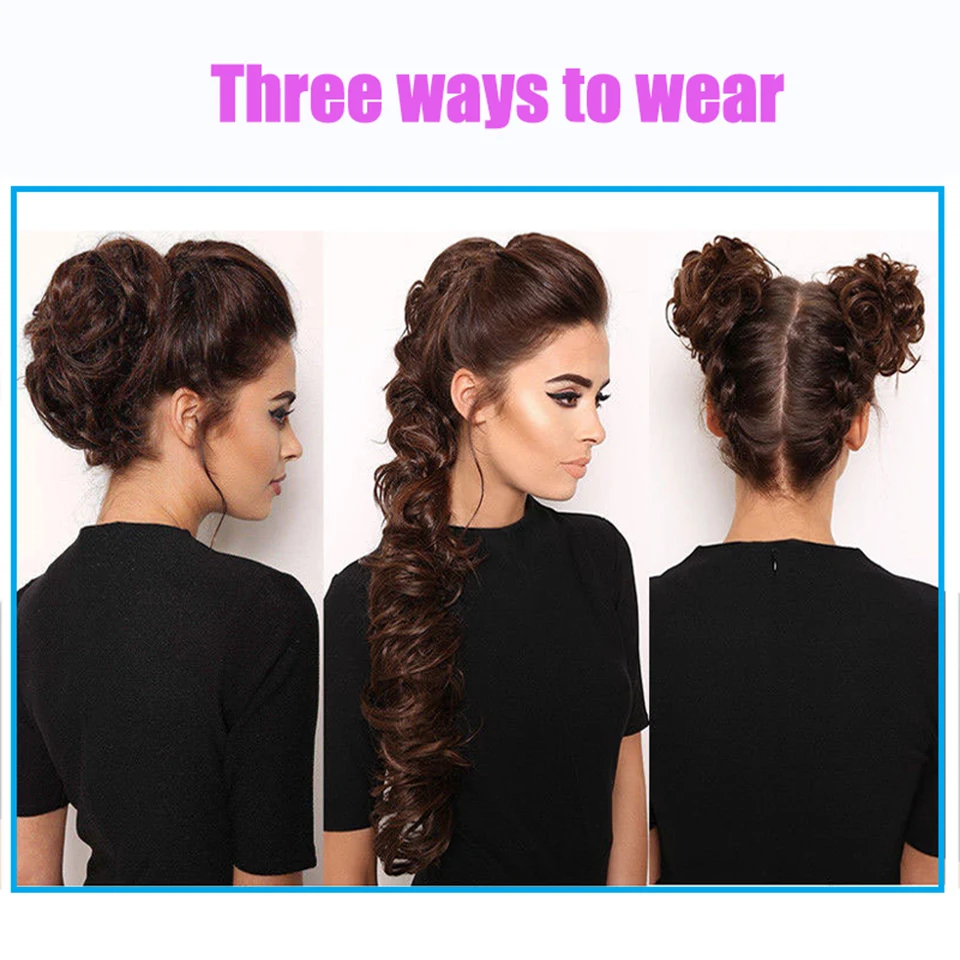 MEIFAN Synthetic Messy Scrunchies Curly Donut Chignon Hair Bun Elastic Band Hair Extensions Hairpieces for Women