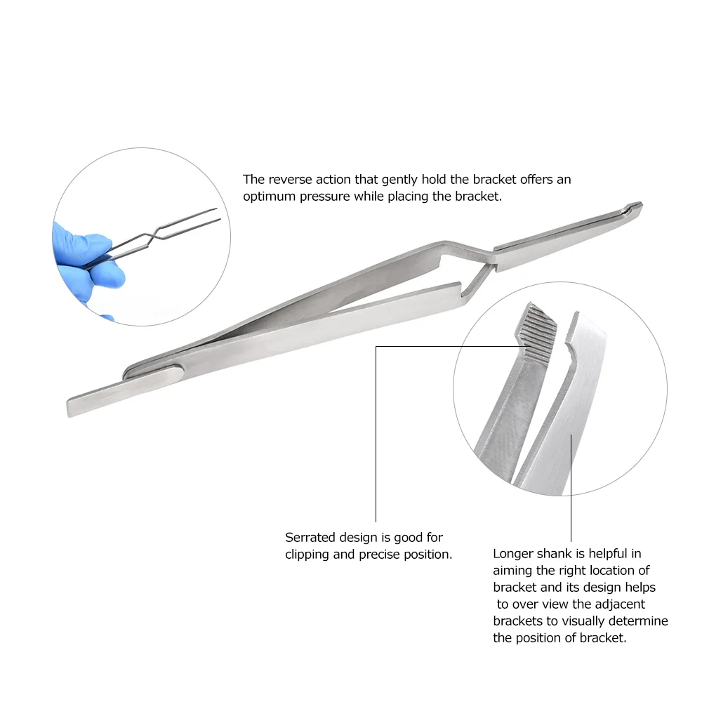 5/10Pcs Dental Bracket Positioning Tweezers Orthodontic Reverse Action Serrated Stainless Steel Dental Tools Dentista