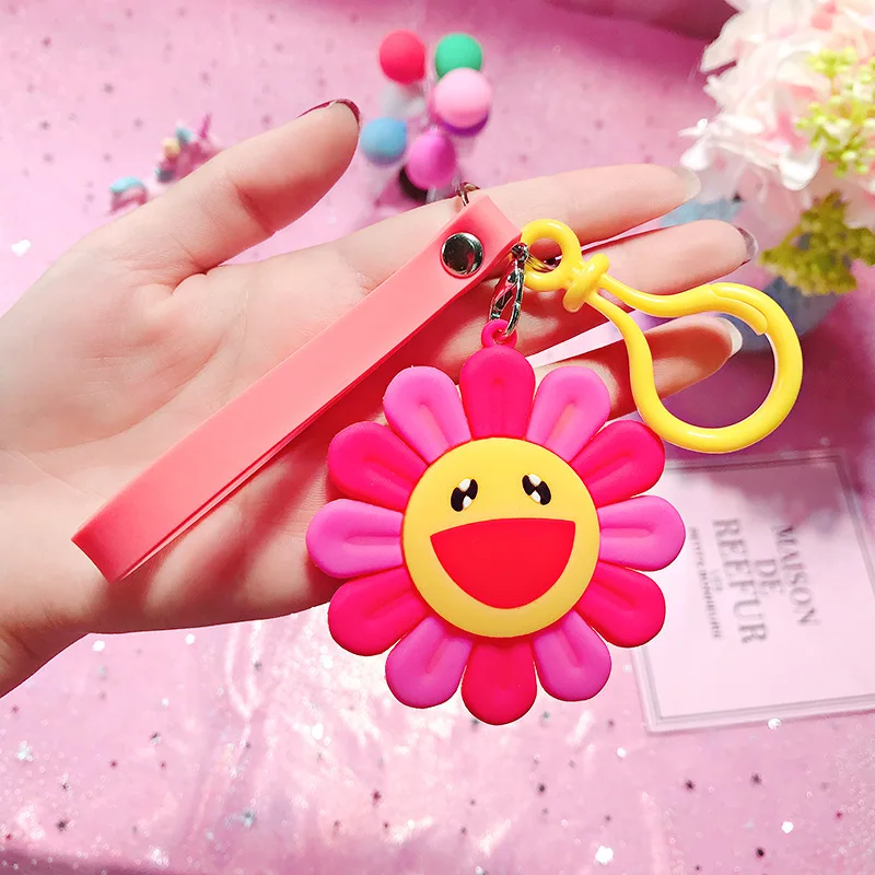 Koreaanse Stijl Anime Siliconen Rainbow Kleur Bloem Sleutelhanger Voor Vrouwen Leuke Meisjes Sleutelhanger Op Zak Auto Trinket Wedding Party gift