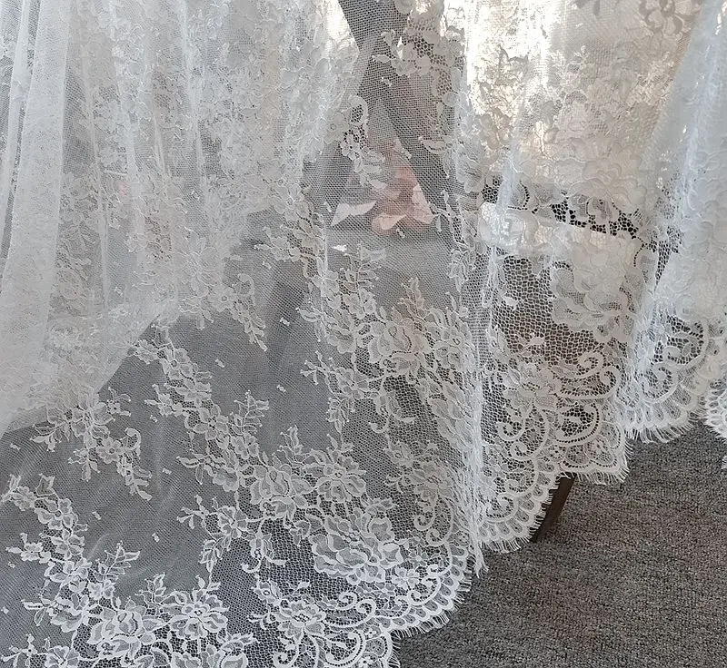 

1.5meter wide elegant sexy women long dress lace fabric eyelash chantilly lace Black 1piece/3 meters