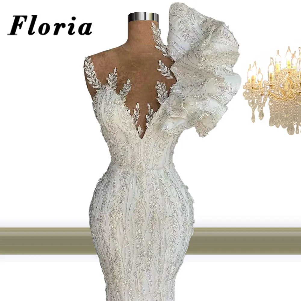 Floria Mermaid Beads Prom Dresses 2021 Couture Dubai Crystals Weddings Party Dresses Evening Wear Robes De Soiree Abendkleider