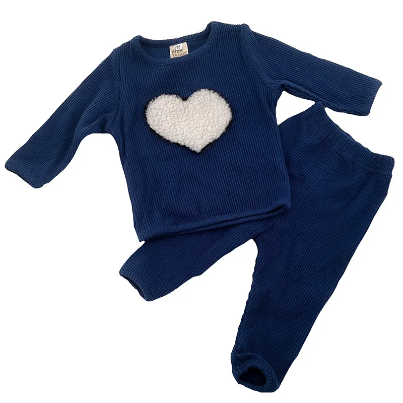 

Casual Korean Baby Cotton knitting Clothing Sets Kids Boys Girls Autumn Loose Tracksuit Pullover tops+pants 2pcs Heart Outfits