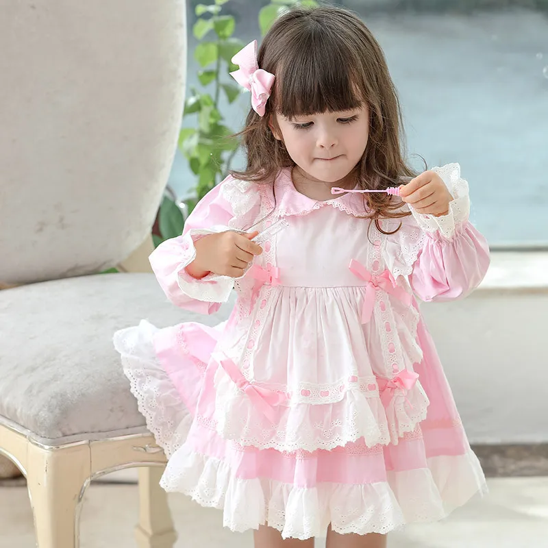 Boutique Infant Girls\' Dress 2020 Summer Spanish Court Style Toddler Long Sleeve Cotton Lace Clothes Child Princess High Quality