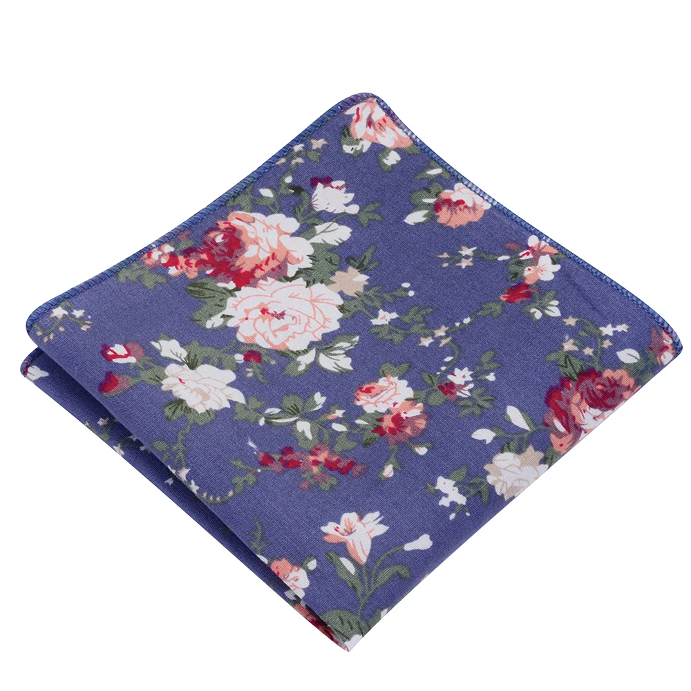 Ricnais Classic Vintage Floral Cotton Pocket Square Red Bule Print Handkerchief For Men Woman Chest Costome Hanky 22cm*22cm