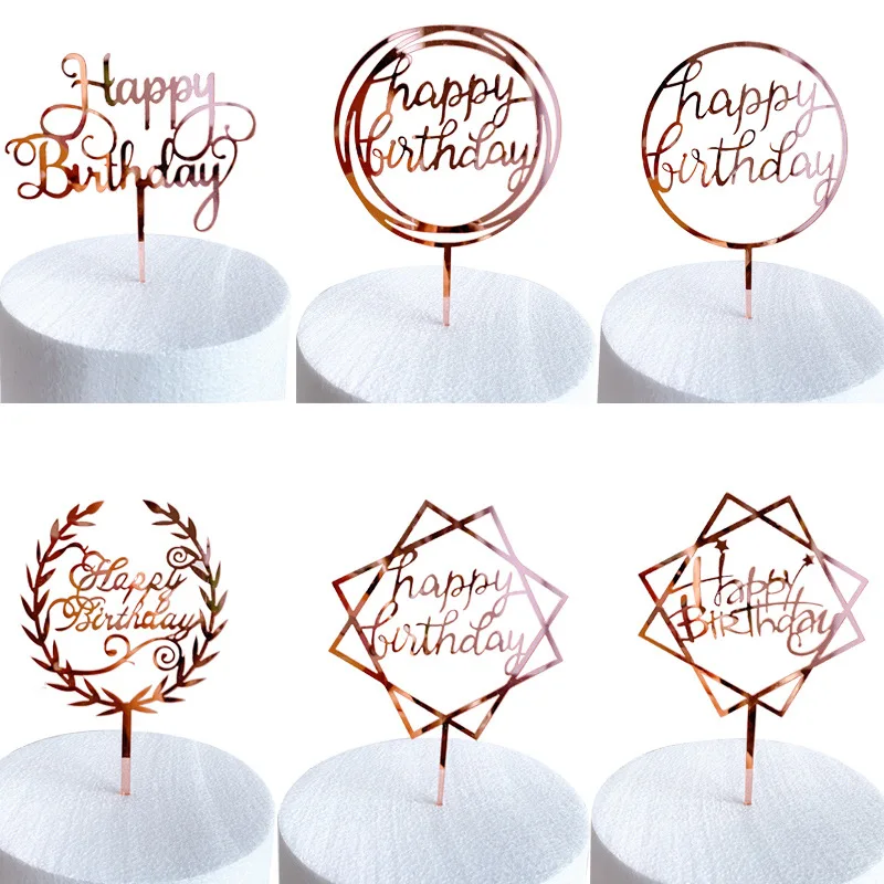 Neuer Happy Birthday Kuchenaufsatz mit Blumenmotiv, Goldener Acryl-Dessert-Dekor für Babyparty-Geschenke – Detail 18